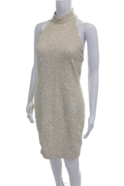 Haute Hippie Women Ivory Halter Mini Dress Sleeveless Zip Party Size M