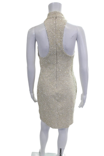 Haute Hippie Women Ivory Halter Mini Dress Sleeveless Zip Party Size M