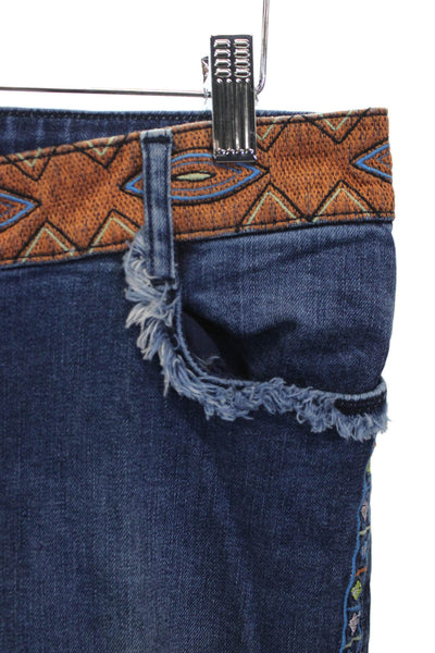 Nicole Miller Womens Flared Jeans Blue Geometric Mid Rise Cotton Blend Size 27