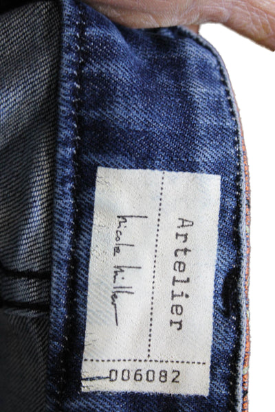 Nicole Miller Womens Flared Jeans Blue Geometric Mid Rise Cotton Blend Size 27