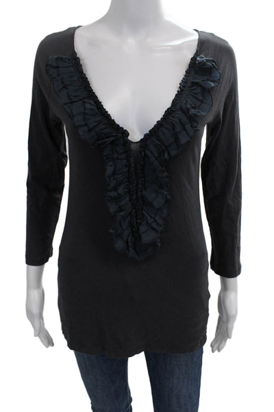Velvet Women Jersey T-Shirt Gray V-Neck 3/4 Sleeve Size S