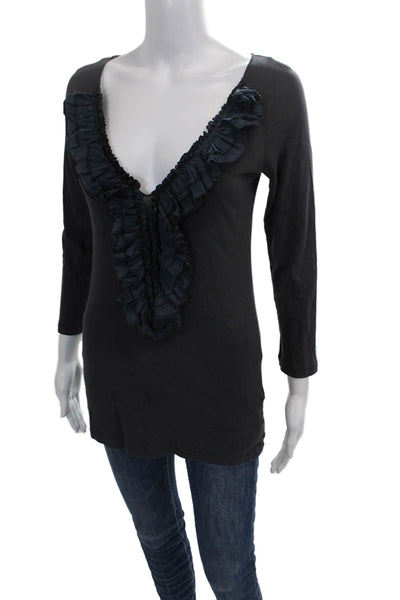 Velvet Women Jersey T-Shirt Gray V-Neck 3/4 Sleeve Size S