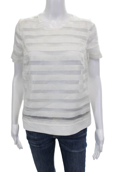 1 State Women White Basic Round Neck Short Sleeve Blouse 100% Polyester Size S