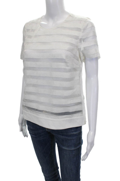 1 State Women White Basic Round Neck Short Sleeve Blouse 100% Polyester Size S