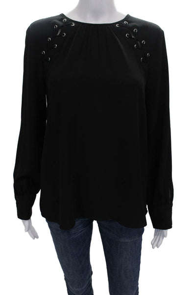 1 State Womens Black Polyester Round Neck Long Sleeve Blouse Size S