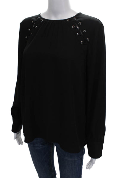 1 State Womens Black Polyester Round Neck Long Sleeve Blouse Size S