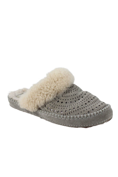 Ugg Womens Suede Metallic Cut Out Detail Slippers Gray Size 9