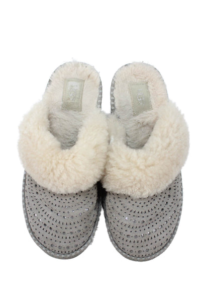 Ugg Womens Suede Metallic Cut Out Detail Slippers Gray Size 9