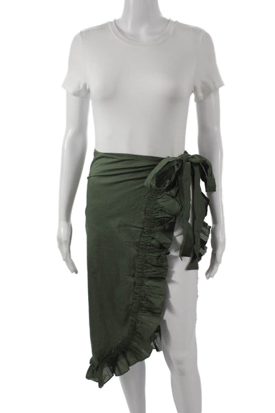 Waimari Womens Wrap Skirt Green Solid 100% Cotton Knee Length Size 12