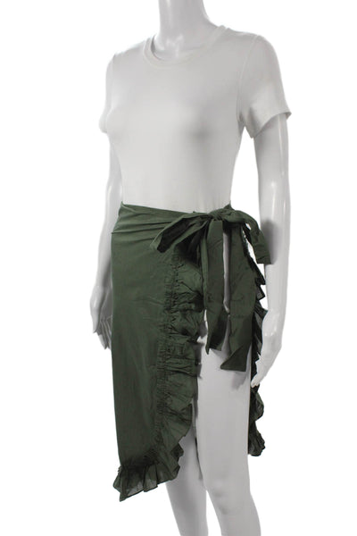 Waimari Womens Wrap Skirt Green Solid 100% Cotton Knee Length Size 12