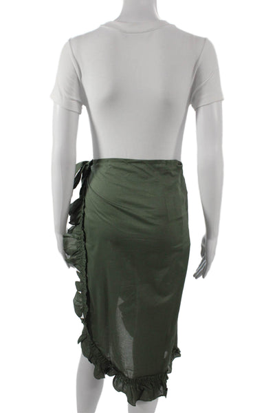 Waimari Womens Wrap Skirt Green Solid 100% Cotton Knee Length Size 12