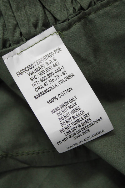 Waimari Womens Wrap Skirt Green Solid 100% Cotton Knee Length Size 12