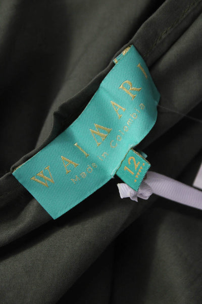 Waimari Womens Wrap Skirt Green Solid 100% Cotton Knee Length Size 12
