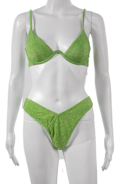 Southbeach Boamar Womens Glitter Solid Green Bikini Size 12