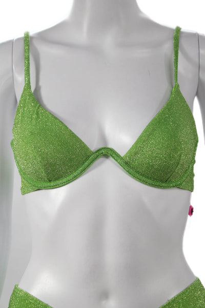 Southbeach Boamar Womens Glitter Solid Green Bikini Size 12