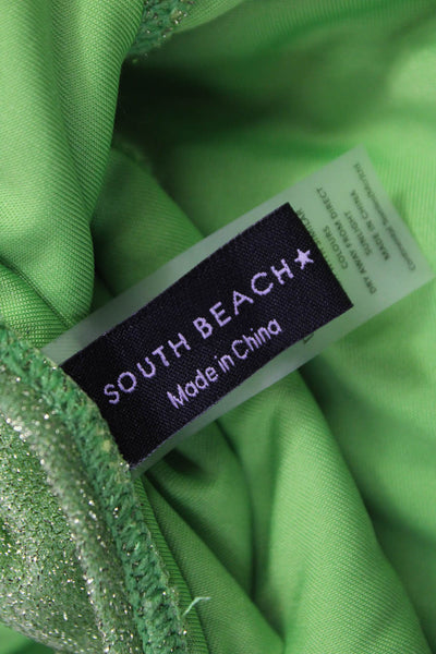 Southbeach Boamar Womens Glitter Solid Green Bikini Size 12