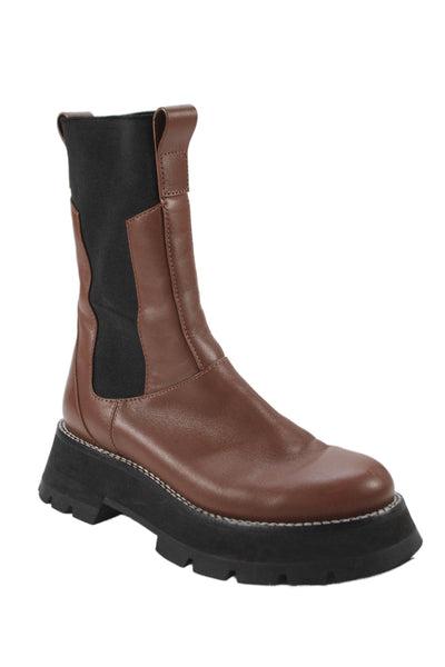 3.1 Phillip Lim Womens Leather Stretch Inset Ankle Boots Brown Black Size 7