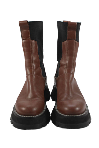 3.1 Phillip Lim Womens Leather Stretch Inset Ankle Boots Brown Black Size 7