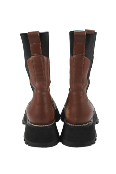 3.1 Phillip Lim Womens Leather Stretch Inset Ankle Boots Brown Black Size 7