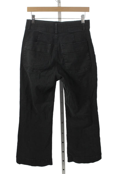 Everlane Women Cropped Black Pants Button Closure Organic Cotton Size 6