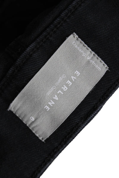 Everlane Women Cropped Black Pants Button Closure Organic Cotton Size 6