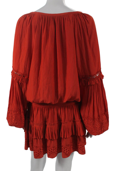 Ramy Brook Womens Blouson Dress Orange V-Neck Long Sleeve Polyester Size M