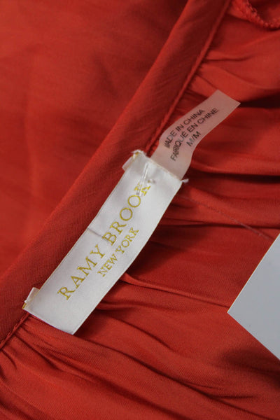 Ramy Brook Womens Blouson Dress Orange V-Neck Long Sleeve Polyester Size M