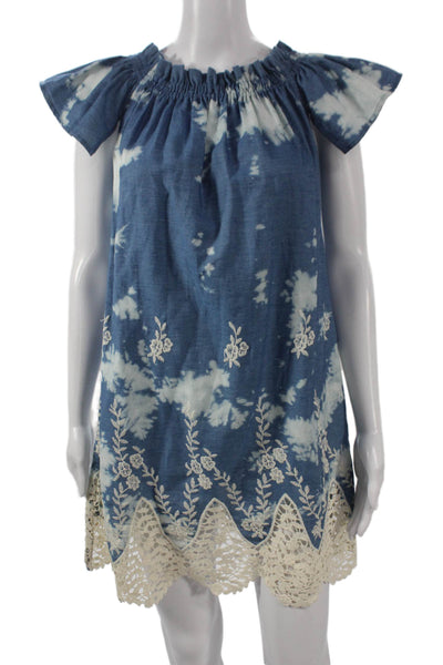 Show Me Your Mumu Womens Tie Dye Off Shoulder Mini Dress Blue Size S
