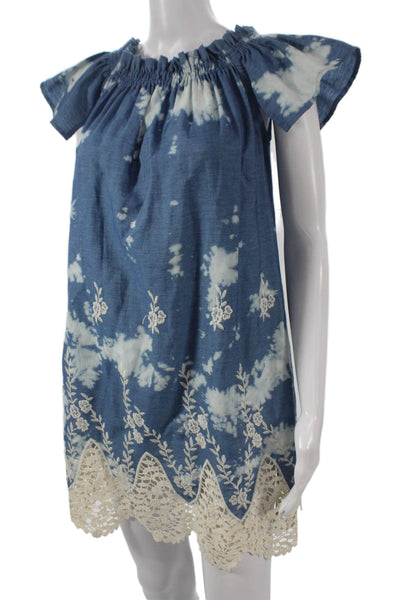 Show Me Your Mumu Womens Tie Dye Off Shoulder Mini Dress Blue Size S