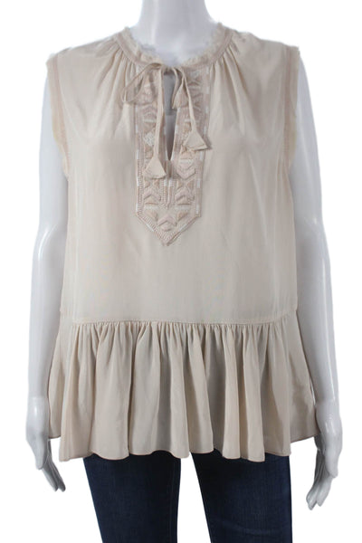 Rebecca Taylor Womens Tunic Blouse Ivory Silk V-Neck Sleeveless Size 6