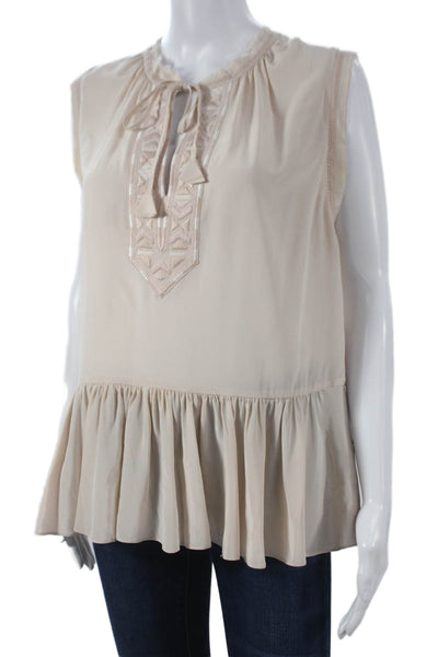 Rebecca Taylor Womens Tunic Blouse Ivory Silk V-Neck Sleeveless Size 6
