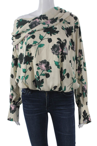 Free People Womens Off Shoulder Floral Blouse Long Sleeve Multicolor Size M