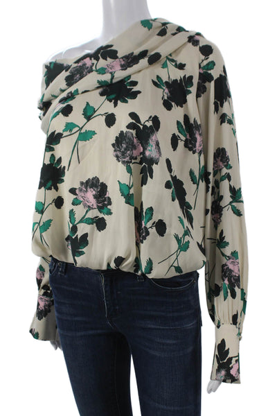 Free People Womens Off Shoulder Floral Blouse Long Sleeve Multicolor Size M