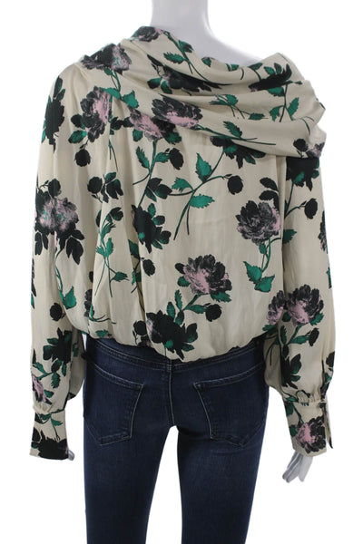 Free People Womens Off Shoulder Floral Blouse Long Sleeve Multicolor Size M