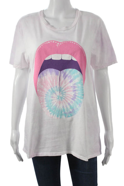 Lauren Moshi Women T-Shirt White Tie-Dye Cotton Round Neck Short Sleeve Size M