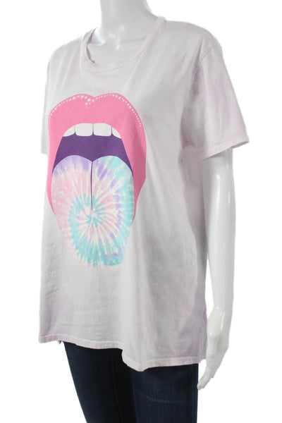 Lauren Moshi Women T-Shirt White Tie-Dye Cotton Round Neck Short Sleeve Size M
