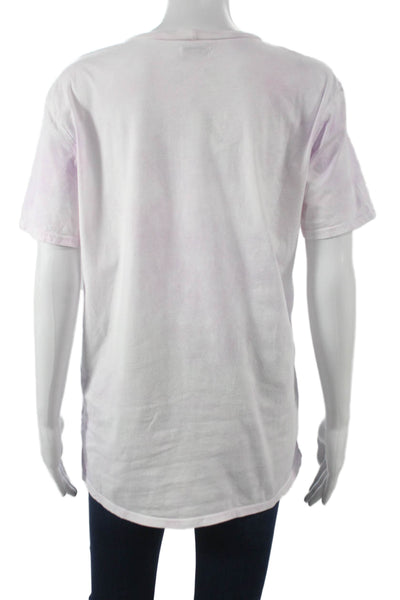 Lauren Moshi Women T-Shirt White Tie-Dye Cotton Round Neck Short Sleeve Size M