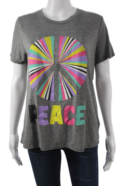 Lauren Moshi Women Basic Geometric Gray Crew Neck Short Sleeve T-Shirt Size S
