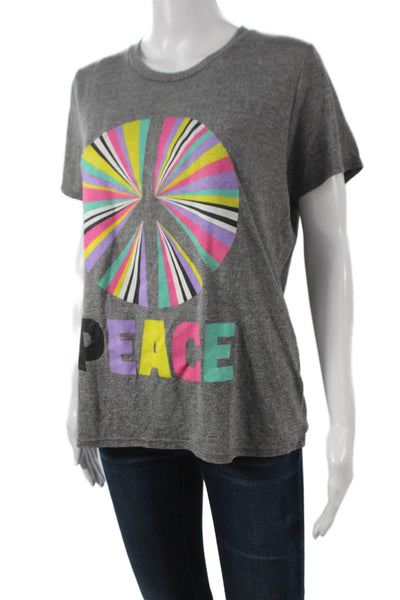 Lauren Moshi Women Basic Geometric Gray Crew Neck Short Sleeve T-Shirt Size S