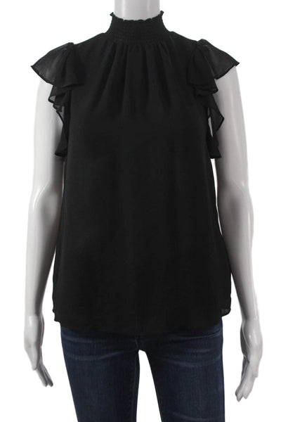 1. State Womens Basic Mock Neck Sleeveless Button Polyester Blouse Size XS