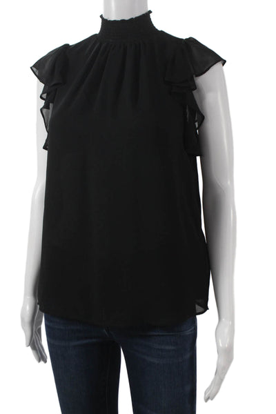1. State Womens Basic Mock Neck Sleeveless Button Polyester Blouse Size XS