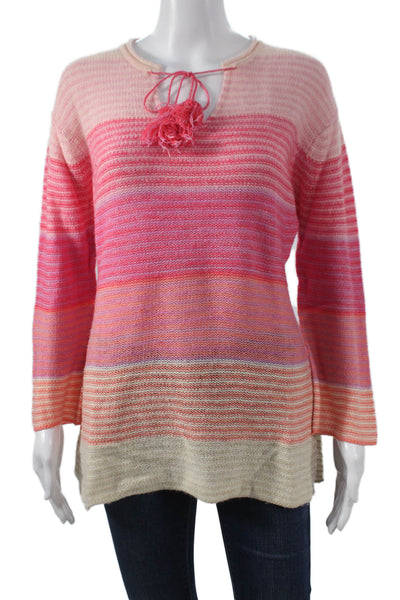 Claudia Nichole Womens Pullover Striped Multicolor Cashmere Round Neck Size S