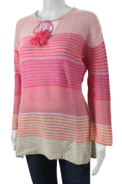 Claudia Nichole Womens Pullover Striped Multicolor Cashmere Round Neck Size S