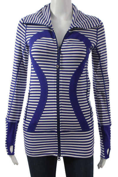 Lululemon Womens Blue Striped Track Jacket Zip Size 2