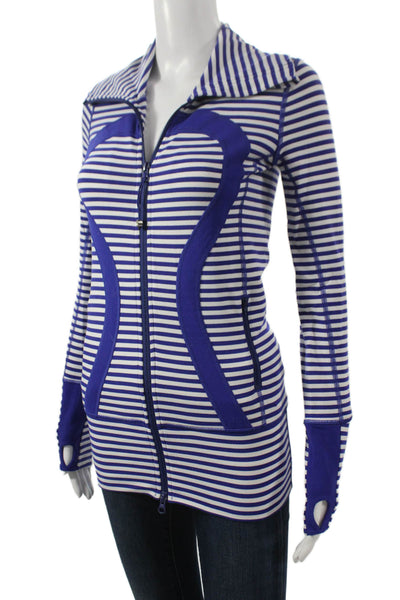 Lululemon Womens Blue Striped Track Jacket Zip Size 2