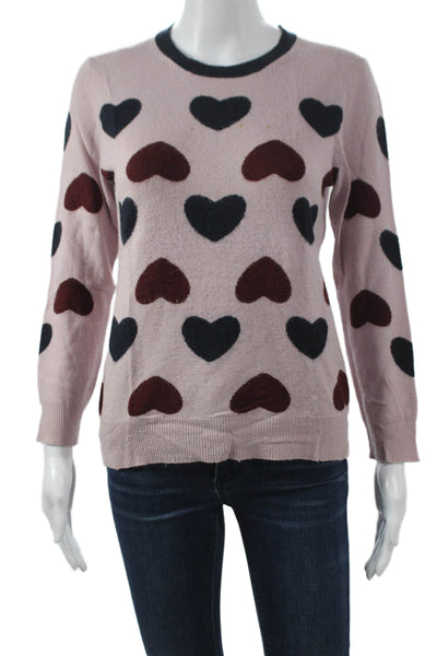 J Crew Women Pullover Pink Viscose Crew Neck Long Sleeve Heart Size M