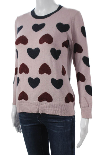 J Crew Women Pullover Pink Viscose Crew Neck Long Sleeve Heart Size M