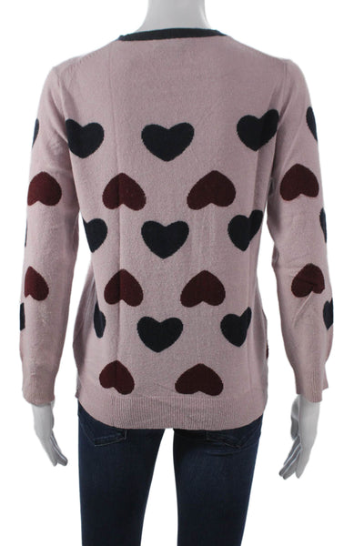 J Crew Women Pullover Pink Viscose Crew Neck Long Sleeve Heart Size M