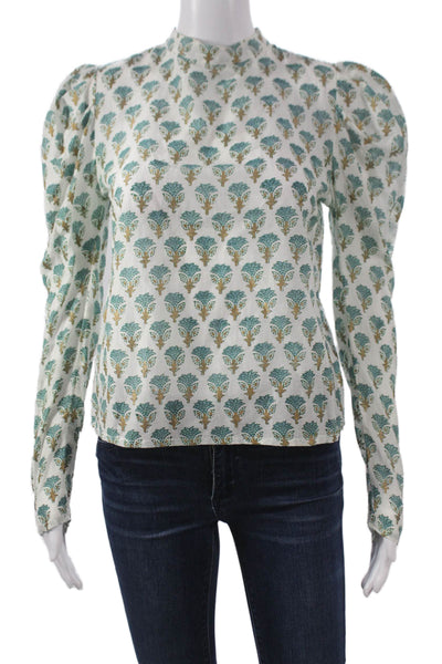 Oliphant Womens Multicolor Floral High Neck Long Sleeve Blouse Size XS