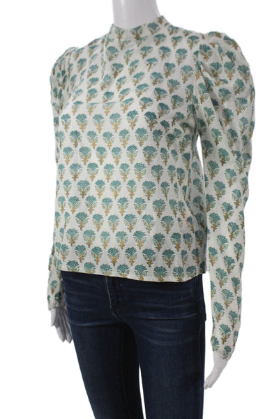 Oliphant Womens Multicolor Floral High Neck Long Sleeve Blouse Size XS